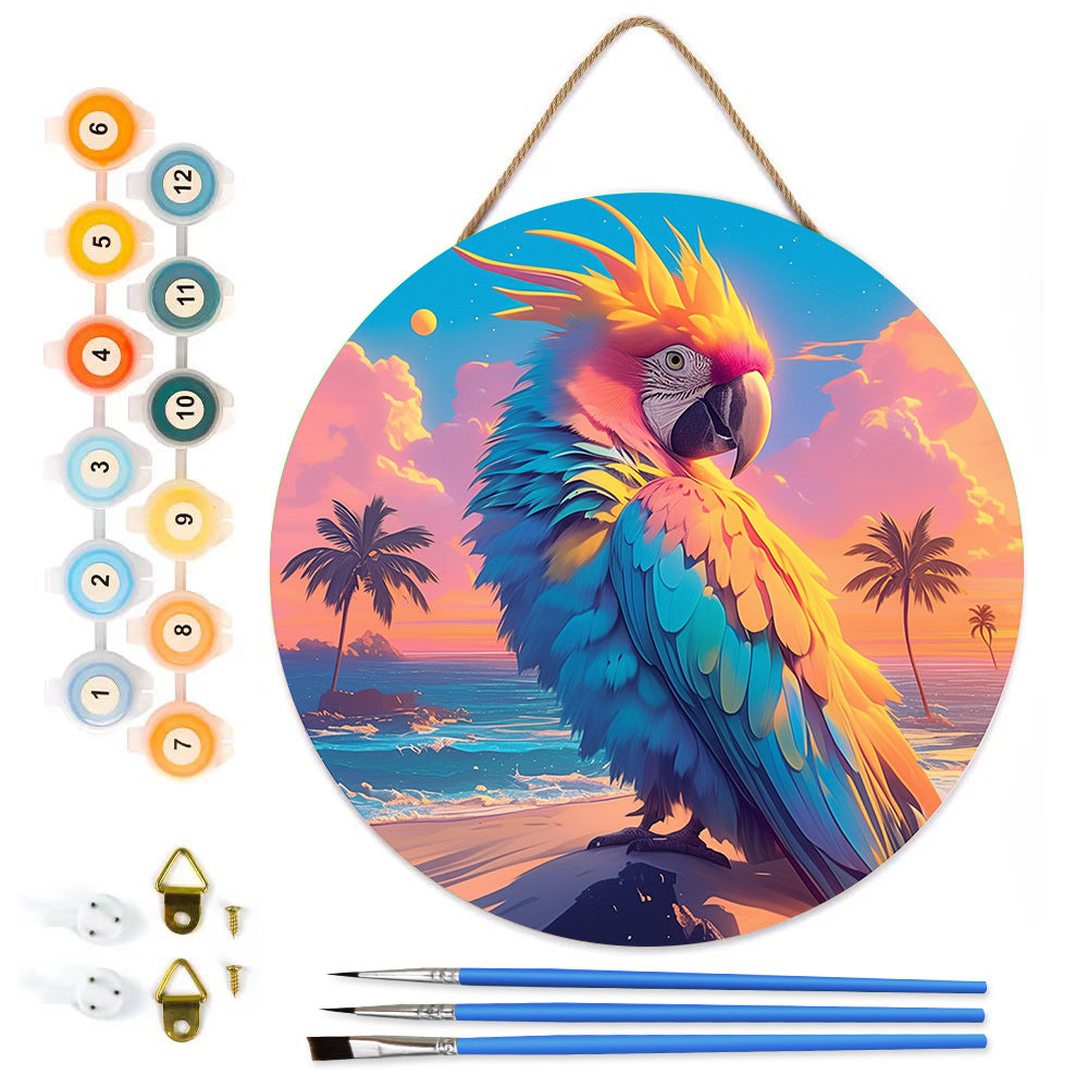 Popular parrot art paintings DIY. Paint by numbers on Wood Slice.20cm