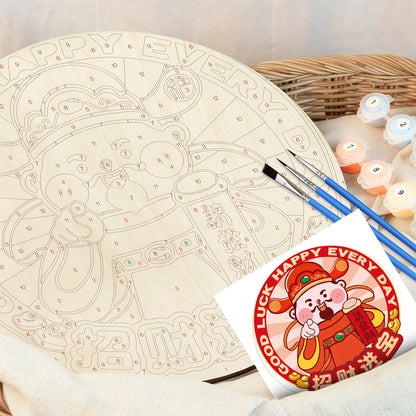 A picture of wealth and good fortune DIY. Paint by numbers on Wood Slice.20cm.