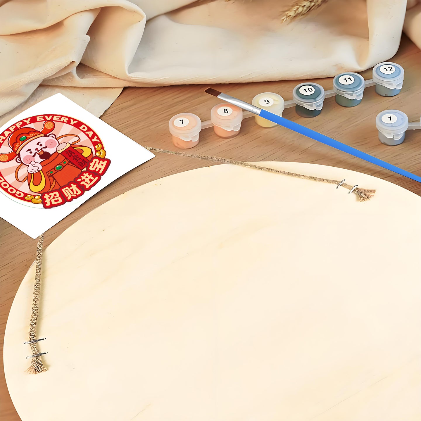 A picture of wealth and good fortune DIY. Paint by numbers on Wood Slice.20cm.