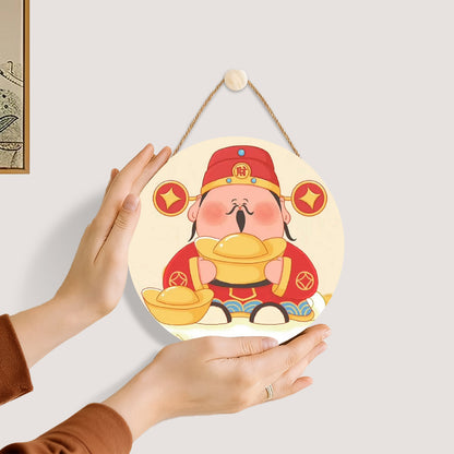 God of Wealth gives away gold ingots DIY. Paint by numbers on Wood Slice.20cm