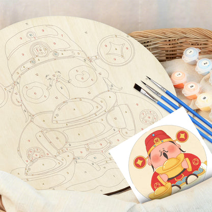 God of Wealth gives away gold ingots DIY. Paint by numbers on Wood Slice.20cm