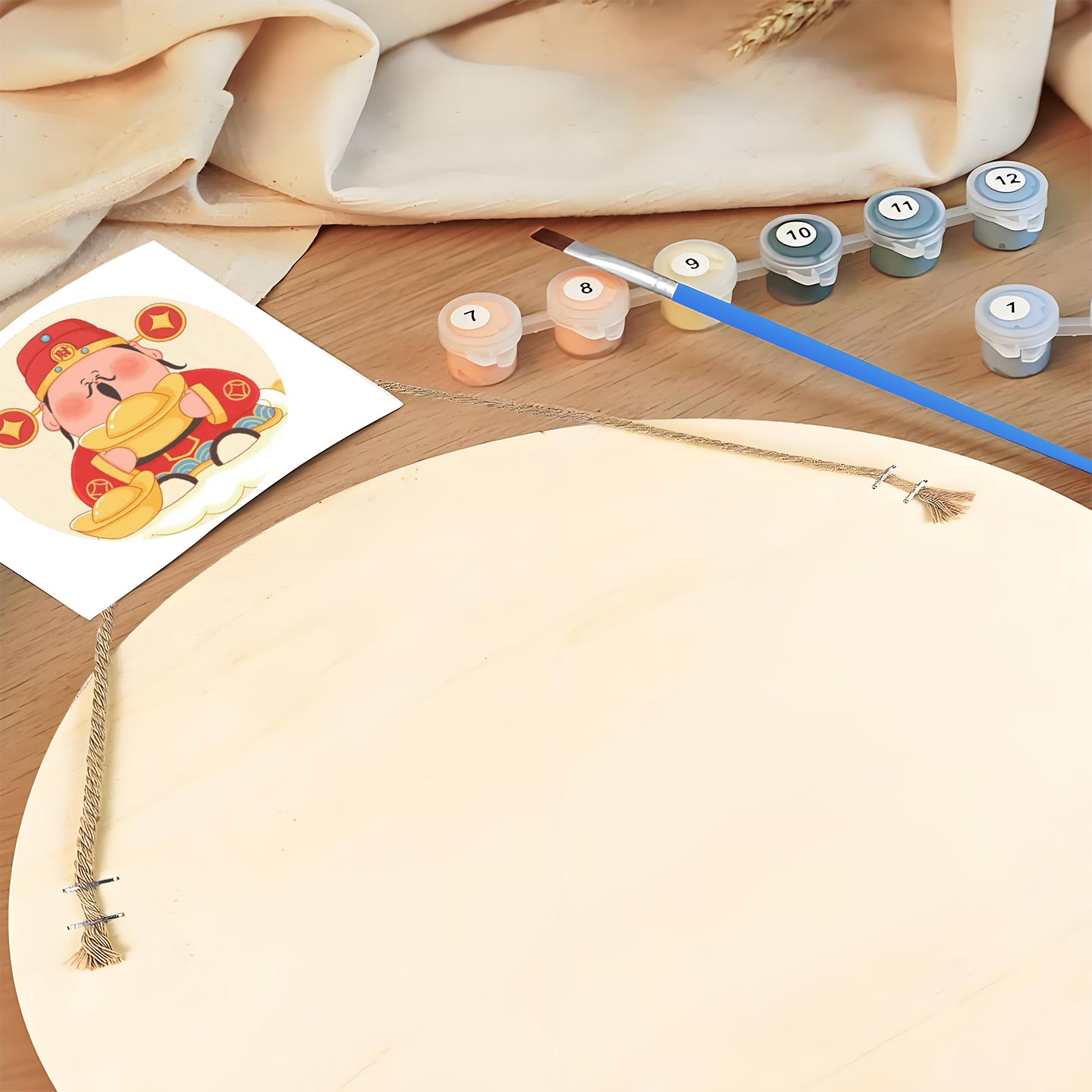 God of Wealth gives away gold ingots DIY. Paint by numbers on Wood Slice.20cm