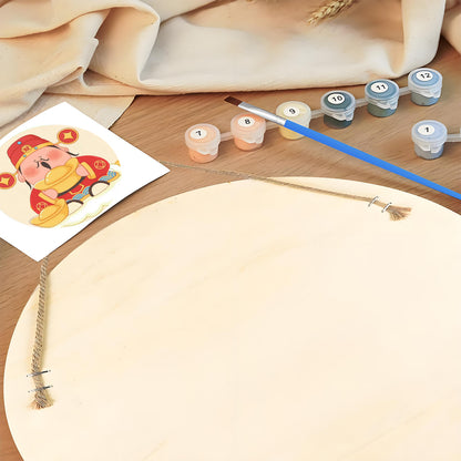 God of Wealth gives away gold ingots DIY. Paint by numbers on Wood Slice.20cm