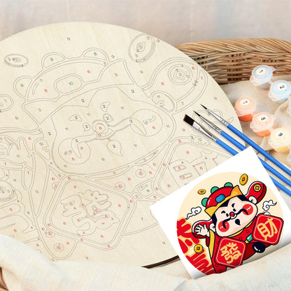 Drawings with the theme of wealth DIY. Paint by numbers on Wood Slice.20cm