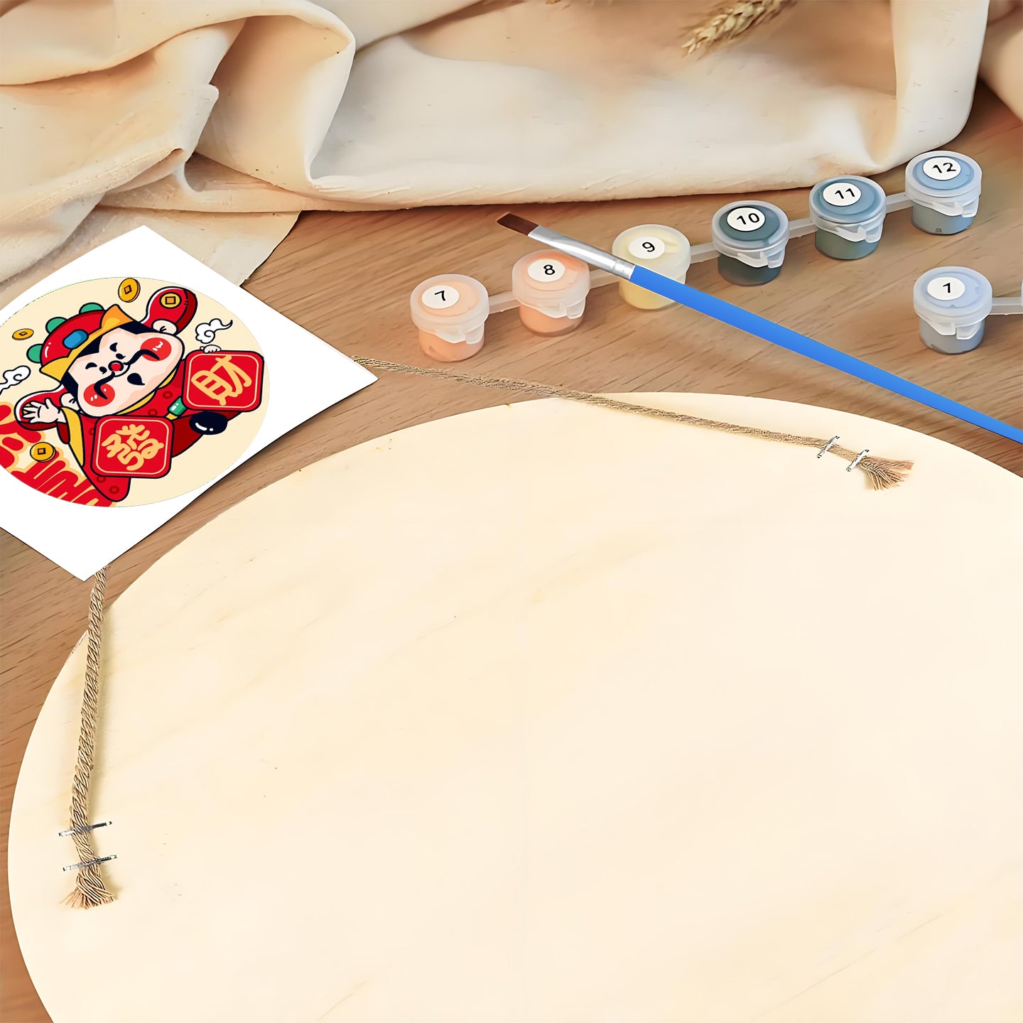 Drawings with the theme of wealth DIY. Paint by numbers on Wood Slice.20cm