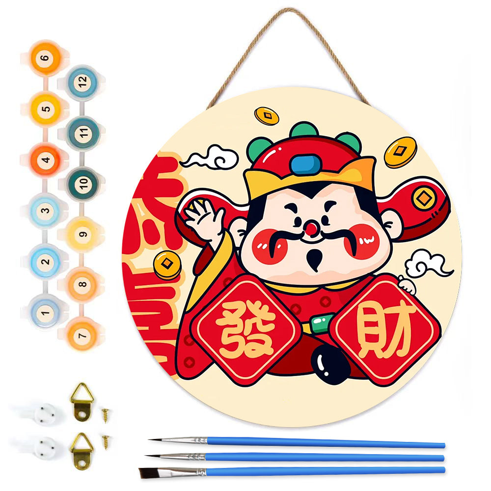 Drawings with the theme of wealth DIY. Paint by numbers on Wood Slice.20cm