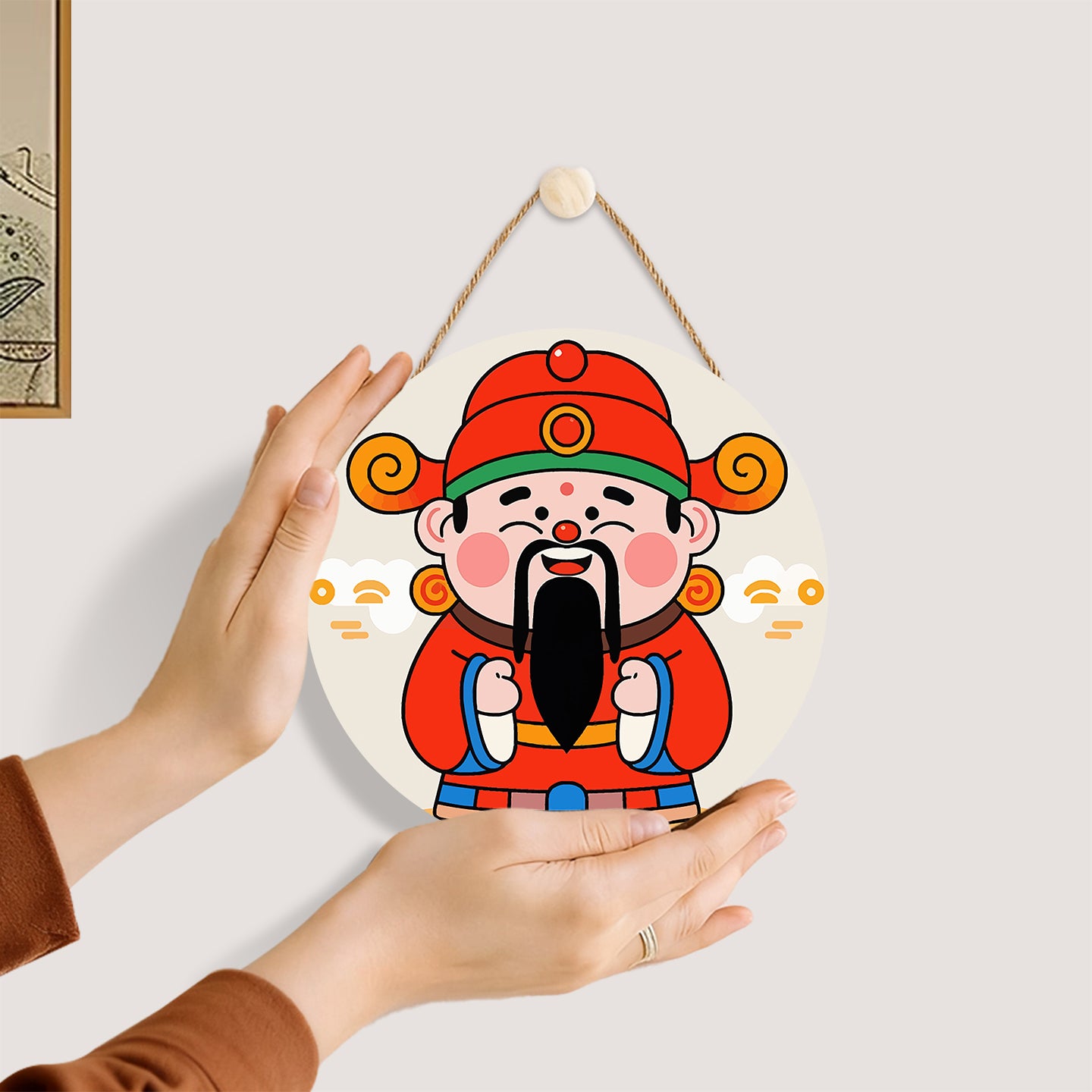 God of Wealth, Chinese Gift DIY.Paint by numbers on Wood Slice.20cm.