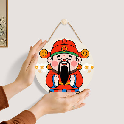 God of Wealth, Chinese Gift DIY.Paint by numbers on Wood Slice.20cm.