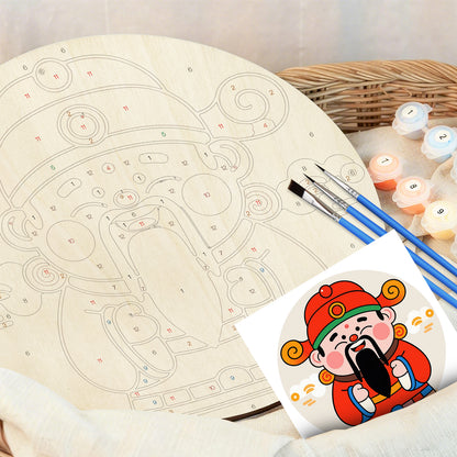 God of Wealth, Chinese Gift DIY.Paint by numbers on Wood Slice.20cm.
