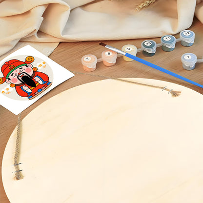 God of Wealth, Chinese Gift DIY.Paint by numbers on Wood Slice.20cm.
