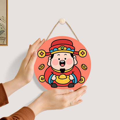 Cute CaishenDIY. Paint by numbers on Wood Slice.20cm.