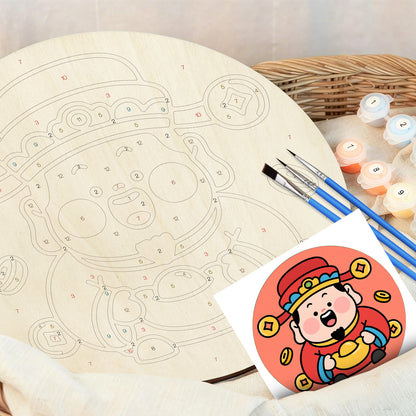 Cute CaishenDIY. Paint by numbers on Wood Slice.20cm.