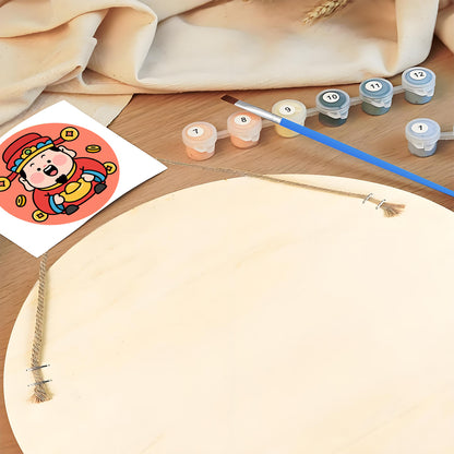 Cute CaishenDIY. Paint by numbers on Wood Slice.20cm.