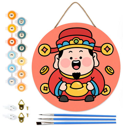 Cute CaishenDIY. Paint by numbers on Wood Slice.20cm.