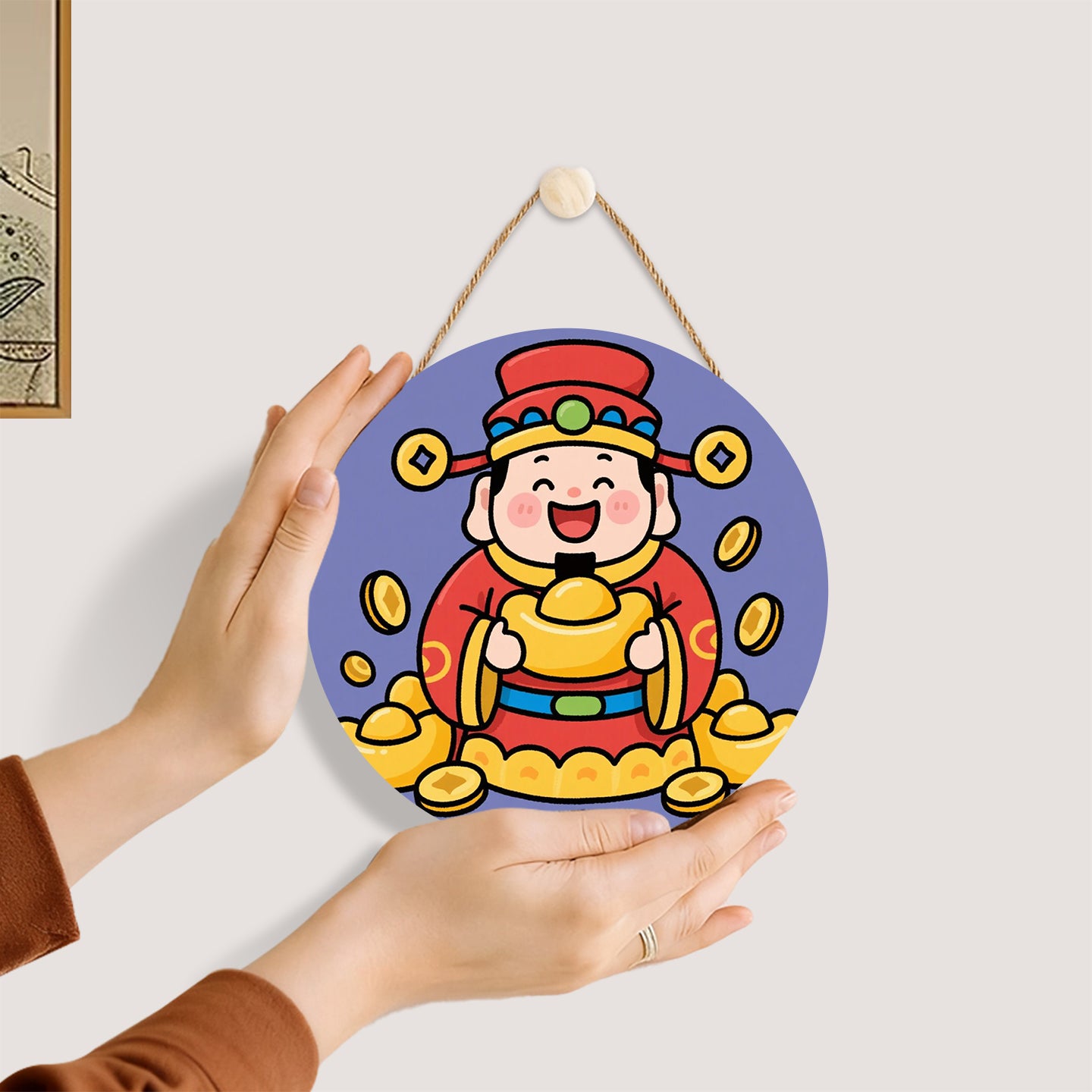 Wealth and Joyful Little God of Wealth DIY. Paint by numbers on Wood Slice.20cm