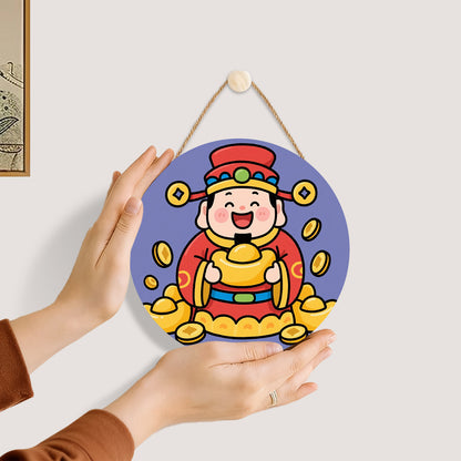 Wealth and Joyful Little God of Wealth DIY. Paint by numbers on Wood Slice.20cm