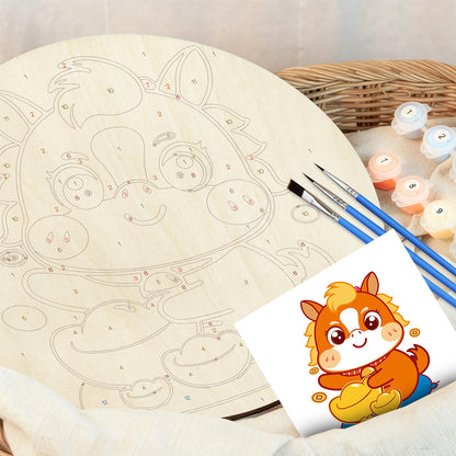 Cute Unicorn Calf. DIY. Paint by numbers on Wood Slice.20cm