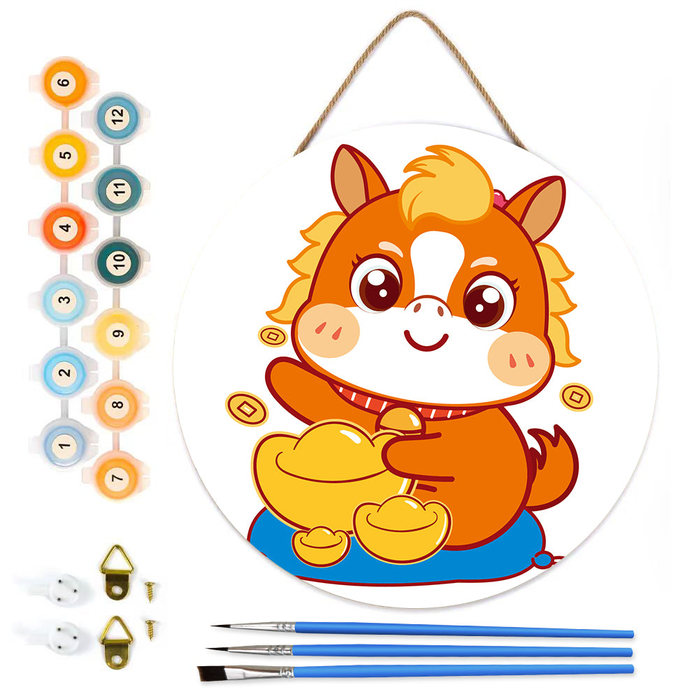 Cute Unicorn Calf. DIY. Paint by numbers on Wood Slice.20cm