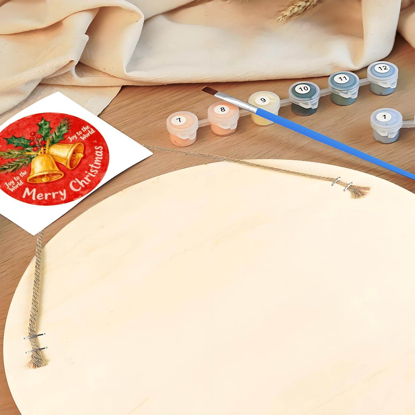 Red Christmas Bells. Paint by numbers on Wood Slice. 20cm.