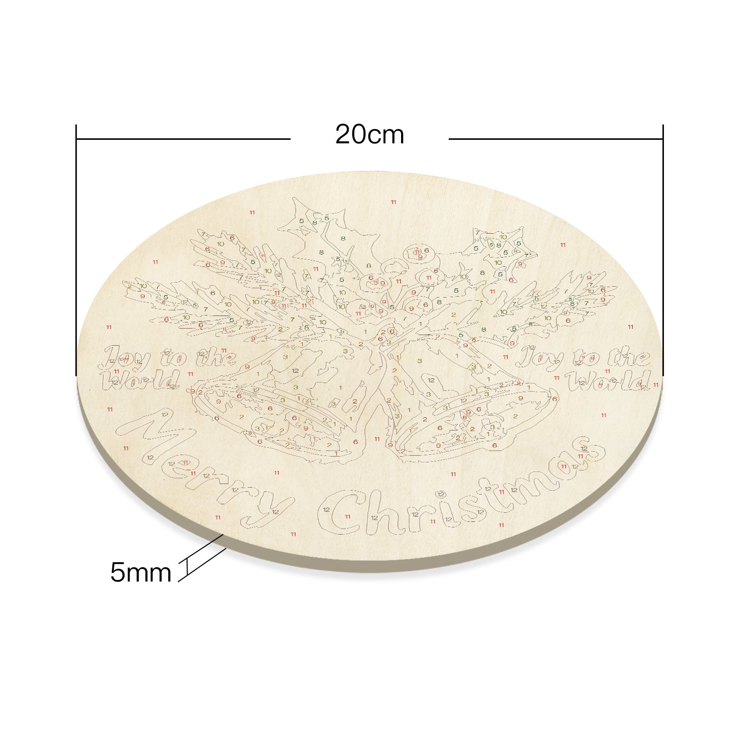 Red Christmas Bells. Paint by numbers on Wood Slice. 20cm.