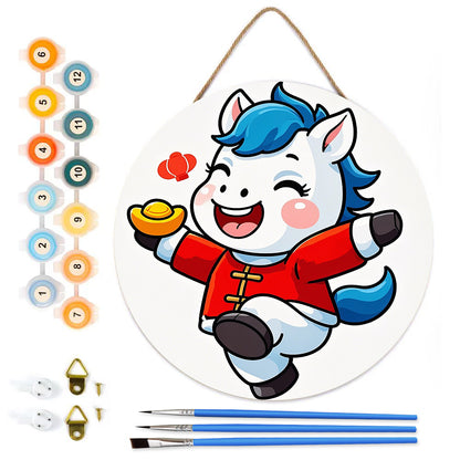 Year of the Horse. DIY. Paint by numbers on Wood Slice.20cm