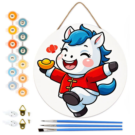 Year of the Horse. DIY. Paint by numbers on Wood Slice.20cm