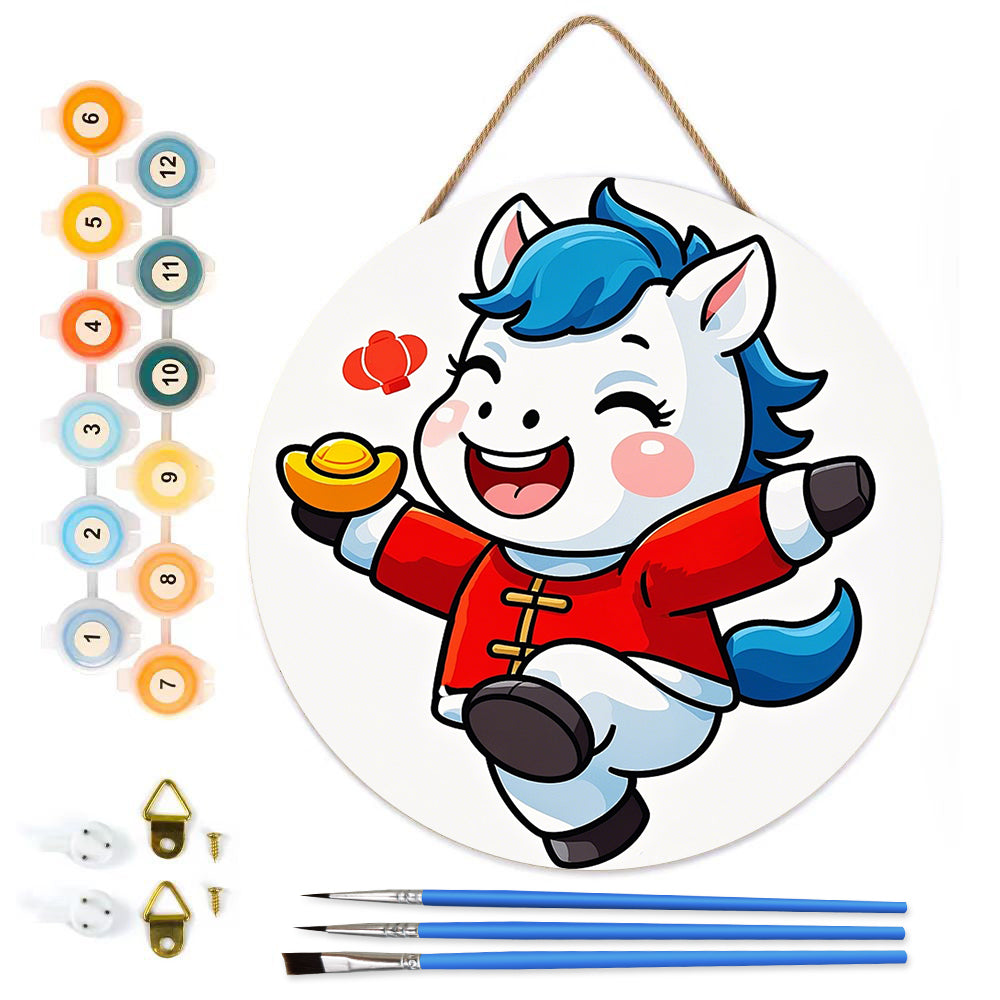 Year of the Horse. DIY. Paint by numbers on Wood Slice.20cm