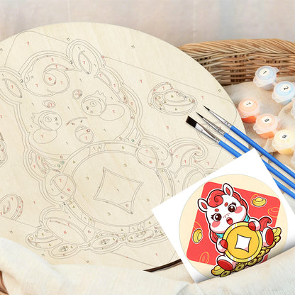 Pink Anime Dragon. Paint by numbers on Wood Slice.20cm