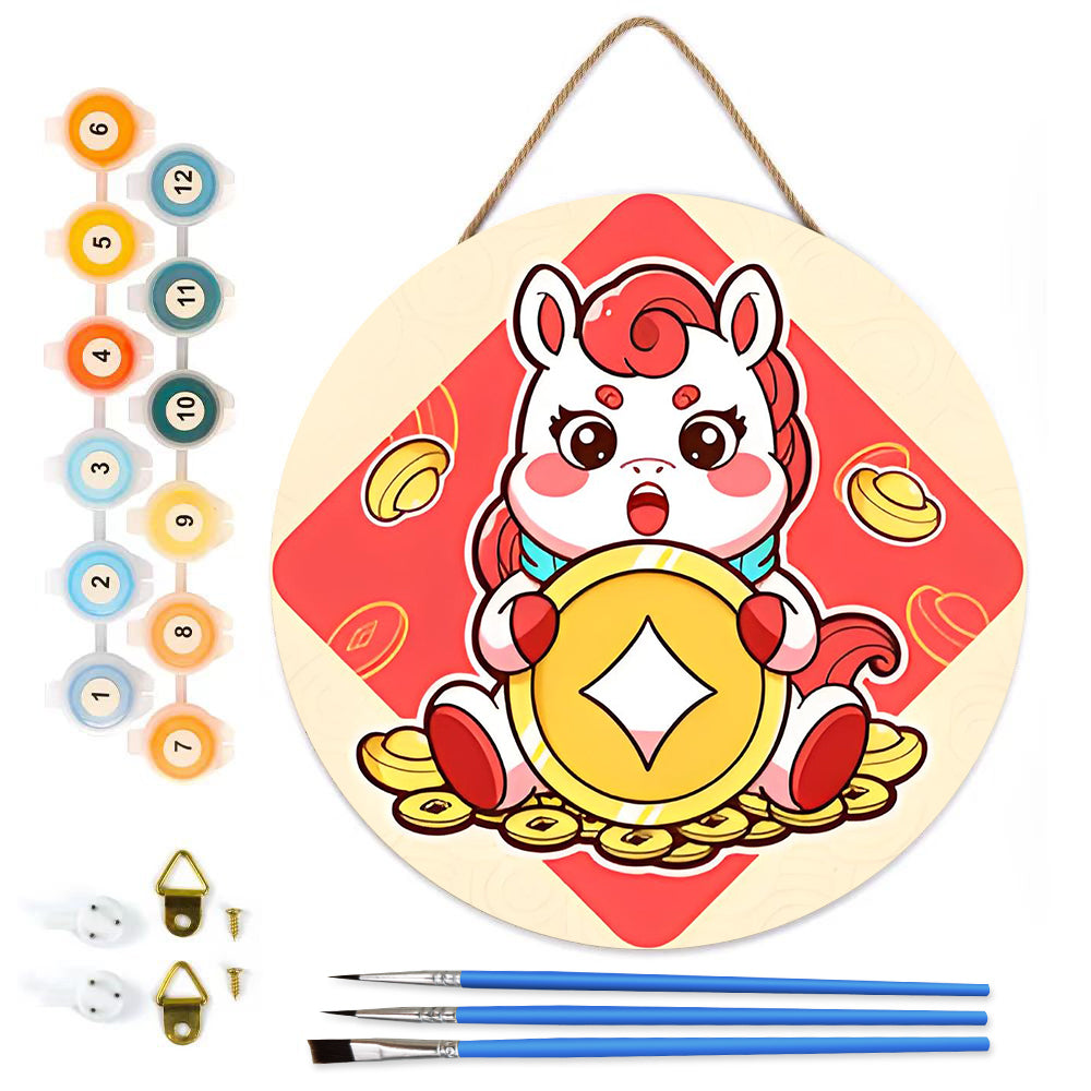 Pink Anime Dragon. Paint by numbers on Wood Slice.20cm