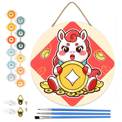 Pink Anime Dragon. Paint by numbers on Wood Slice.20cm