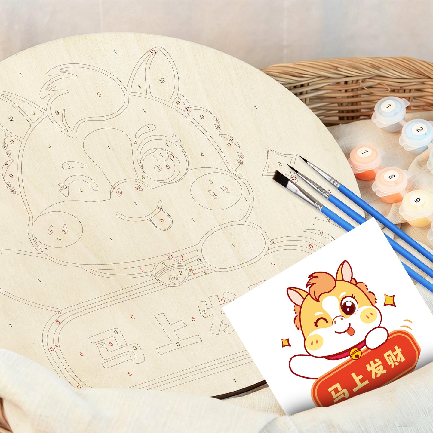 Chinese New Year. DIY. Paint by numbers on Wood Slice.20cm