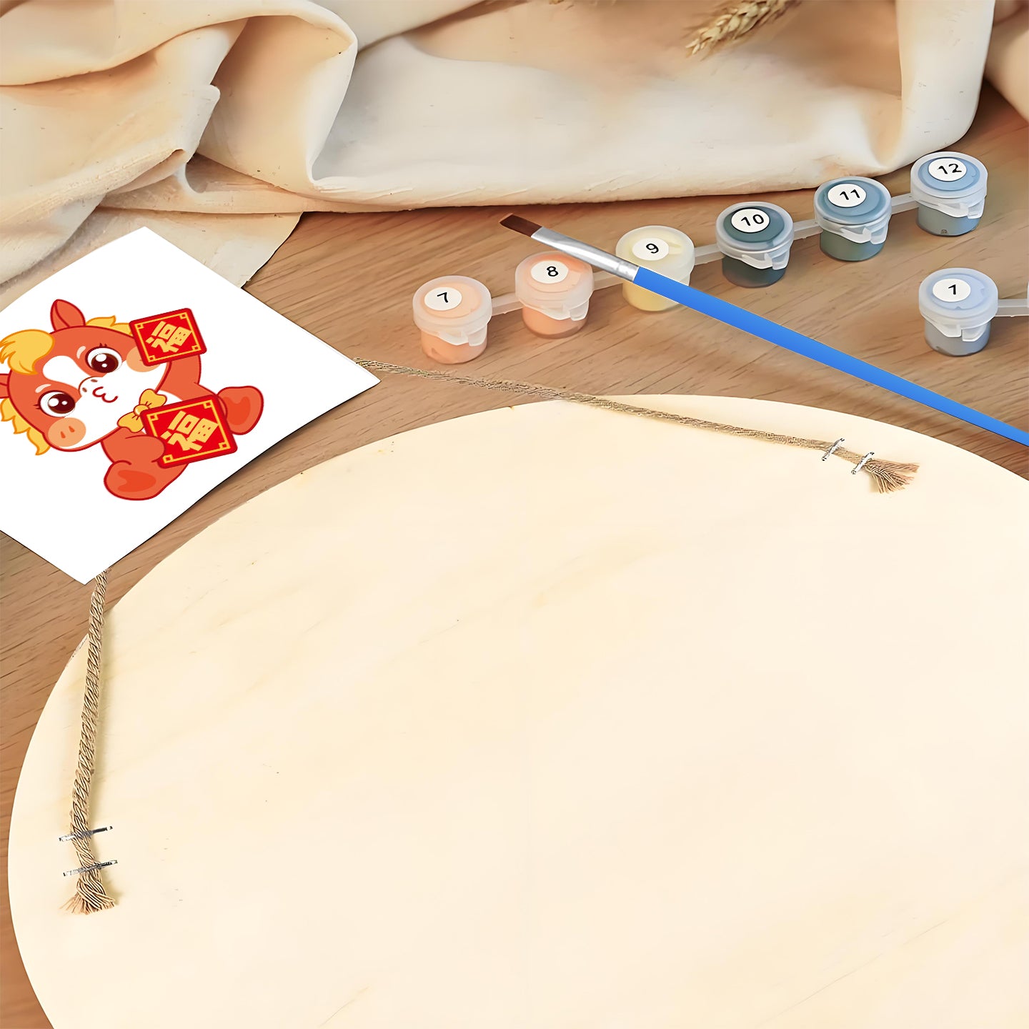 Fu Character Blessing. Paint by numbers on Wood Slice.20cm.