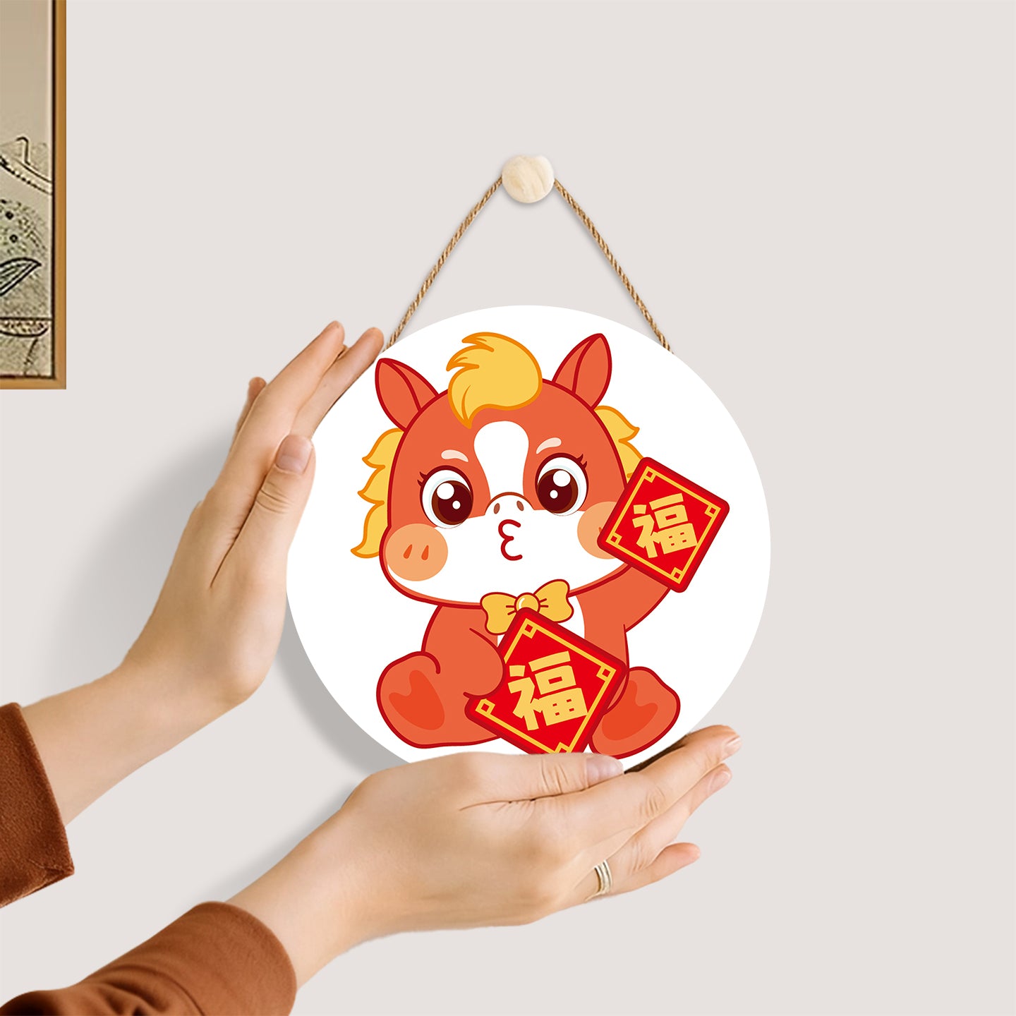 Fu Character Blessing. Paint by numbers on Wood Slice.20cm.