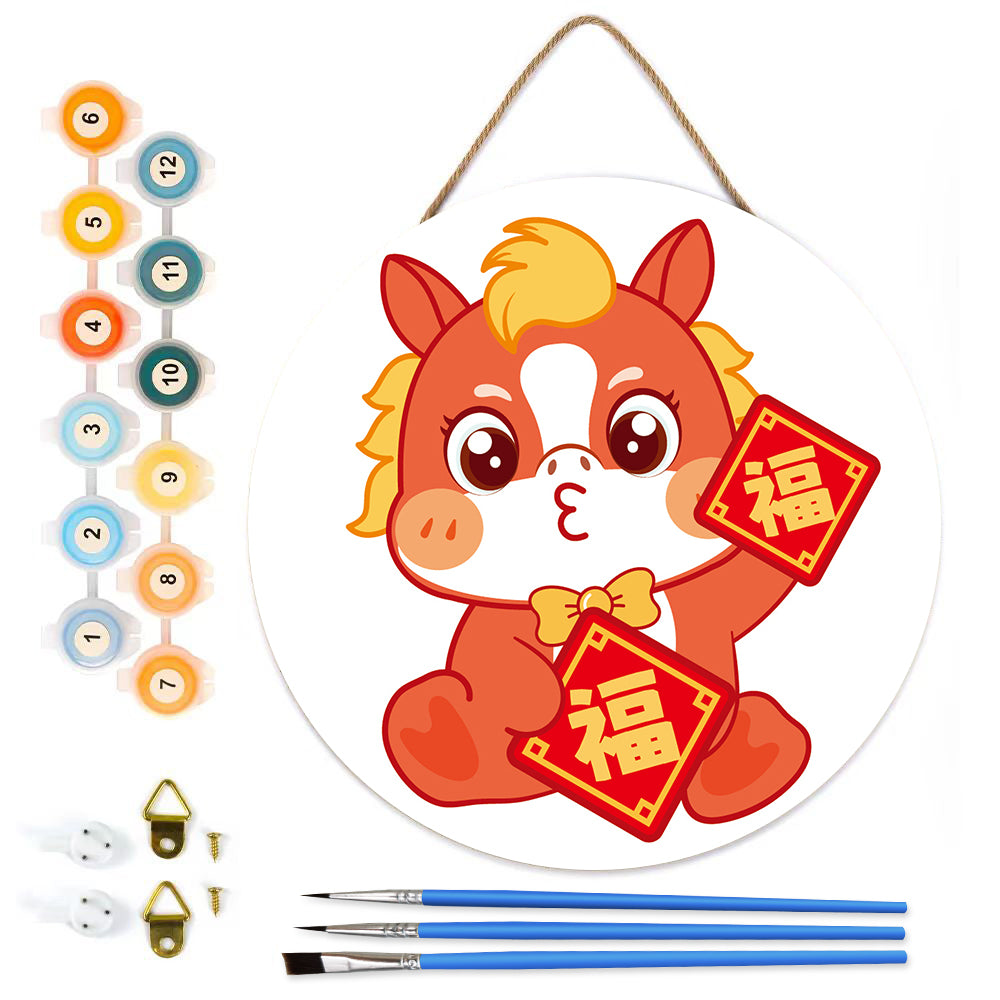 Fu Character Blessing. Paint by numbers on Wood Slice.20cm.