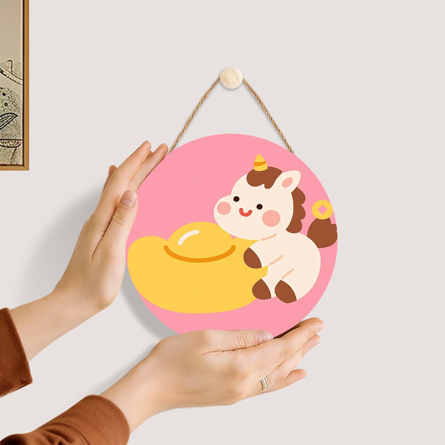 Lucky Pony and Fortune DIY. Paint by numbers on Wood Slice.20cm.