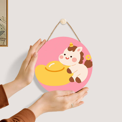Lucky Pony and Fortune DIY. Paint by numbers on Wood Slice.20cm.