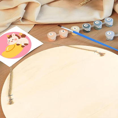 Lucky Pony and Fortune DIY. Paint by numbers on Wood Slice.20cm.