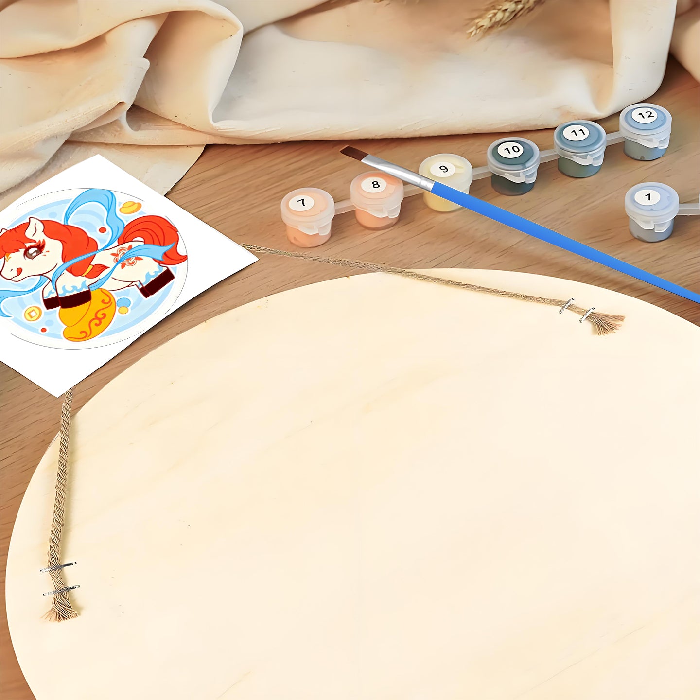 Rainbow Pony DIY. Paint by numbers on Wood Slice.20cm