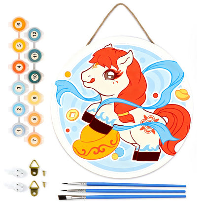 Rainbow Pony DIY. Paint by numbers on Wood Slice.20cm