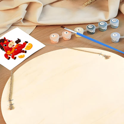 Lucky Chinese Red Pony. Paint by numbers on Wood Slice.20cm