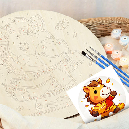 Golden Pony DIY. Paint by numbers on Wood Slice.20cm