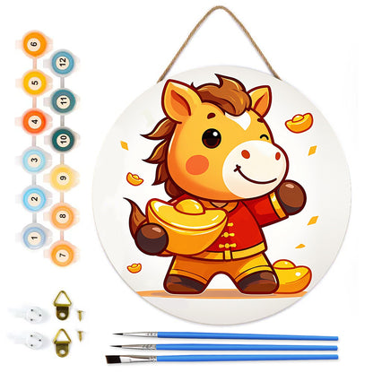 Golden Pony DIY. Paint by numbers on Wood Slice.20cm