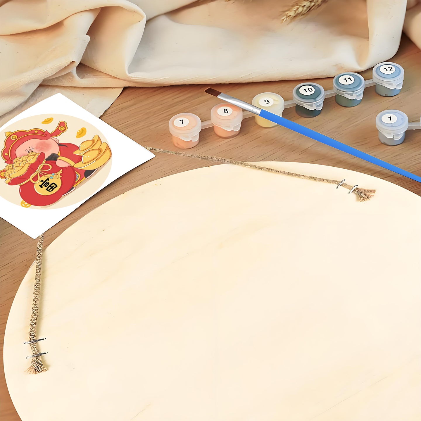 Lucky little chubby boy. Paint by numbers on Wood Slice.20cm