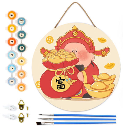 Lucky little chubby boy. Paint by numbers on Wood Slice.20cm