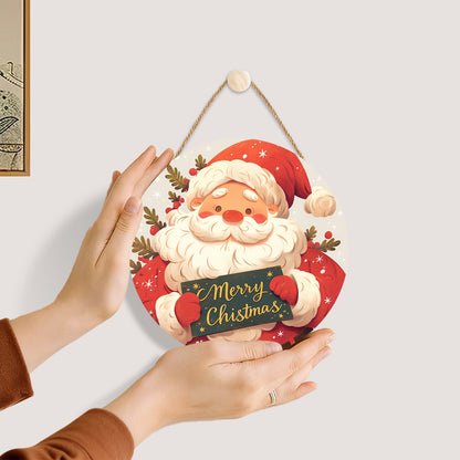 Red Santa Claus DIY. Paint by numbers on Wood Slice. 20cm.