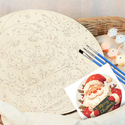 Red Santa Claus DIY. Paint by numbers on Wood Slice. 20cm.