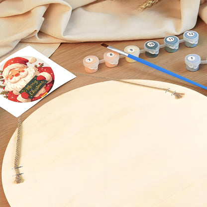 Red Santa Claus DIY. Paint by numbers on Wood Slice. 20cm.