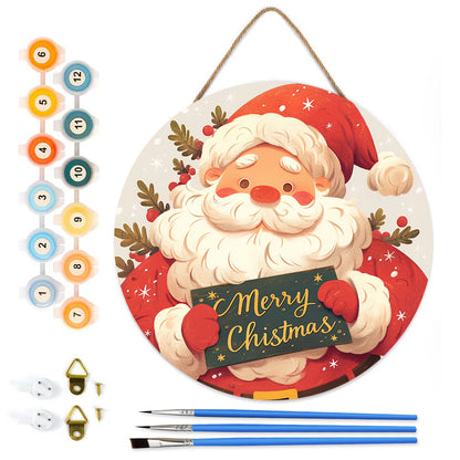 Red Santa Claus DIY. Paint by numbers on Wood Slice. 20cm.