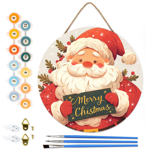 Red Santa Claus DIY. Paint by numbers on Wood Slice. 20cm.