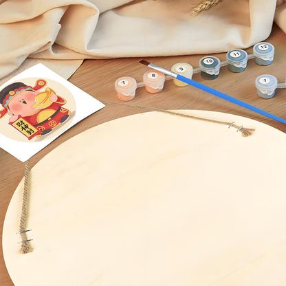 Caishen Arrival DIY. Paint by numbers on Wood Slice. 20cm